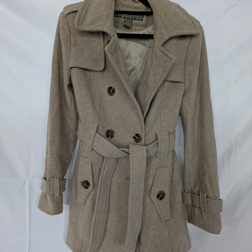 Kenneth Cole Reaction Tan Double-Breasted Trench Coat
